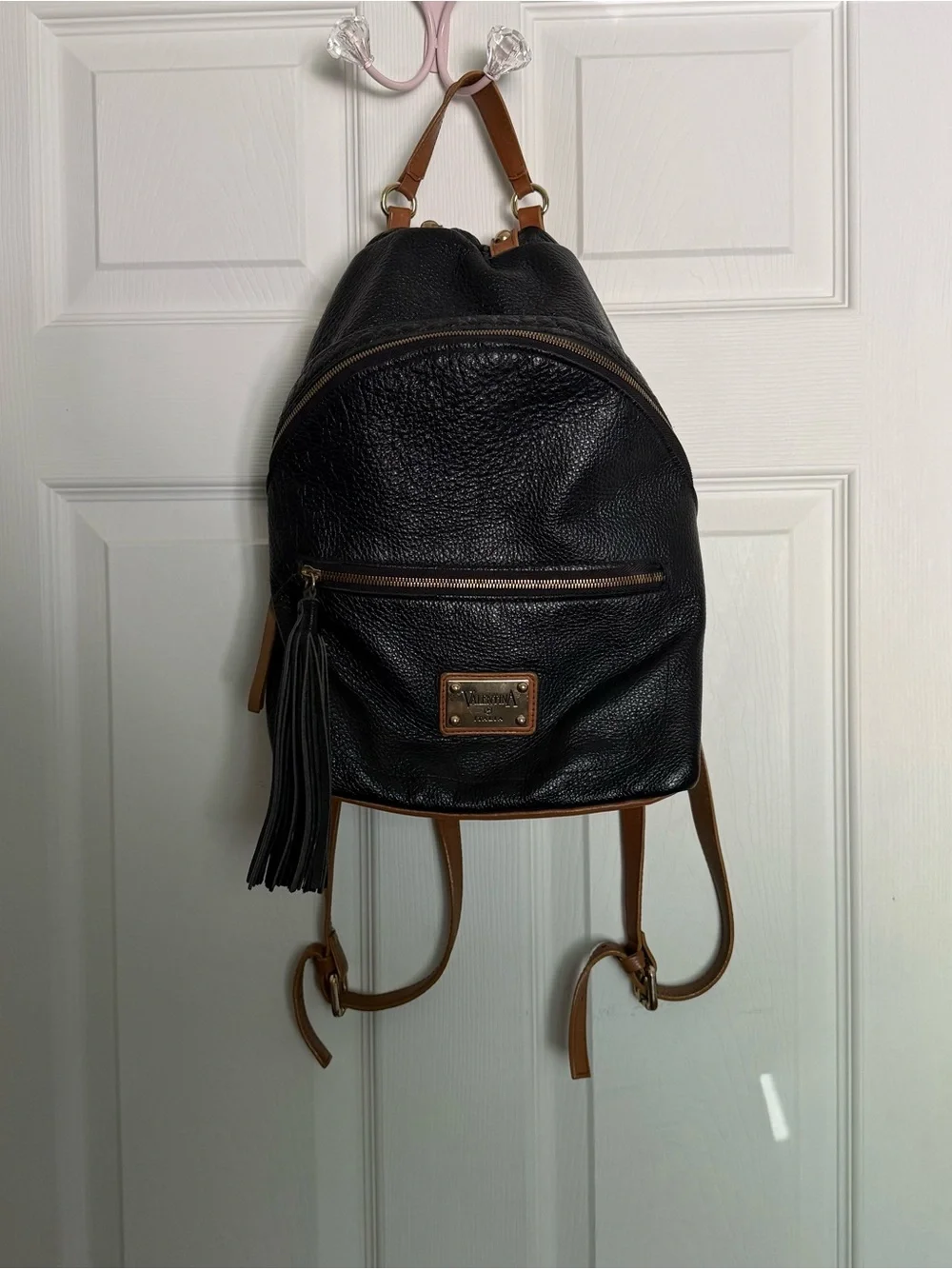 Valentina Black and Brown Genuine Leather Backpack